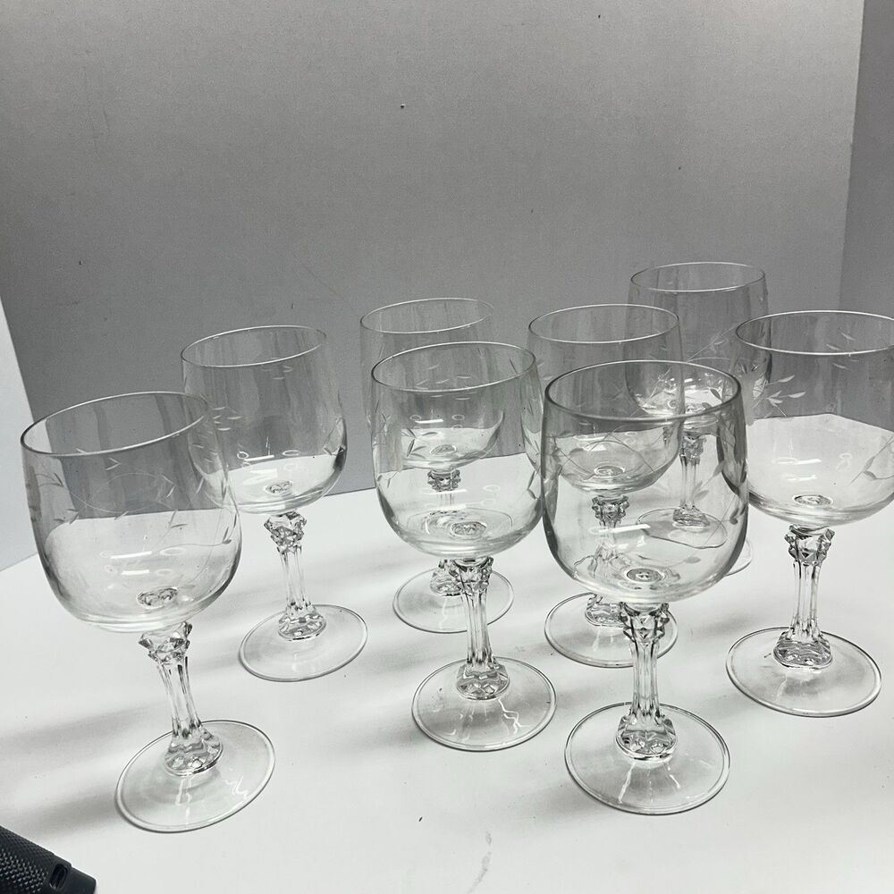 Set 8 Vintage Princess House Bordeaux Crystal Etched 7" Water Goblets EUC